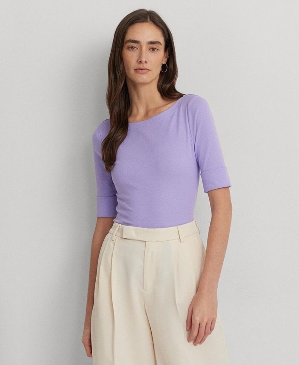 Lauren Ralph Lauren Women's Stretch Cotton Boatneck Top Purple Size 3X 3886